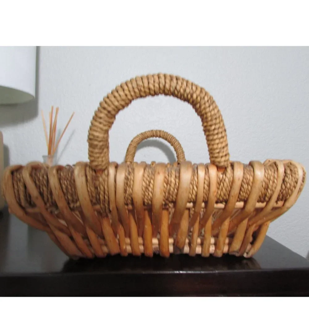 Vintage Rustic Rectangle Basket with Handles